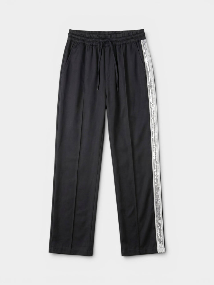 Black Wide-Leg Trousers with Side Stripe Trim