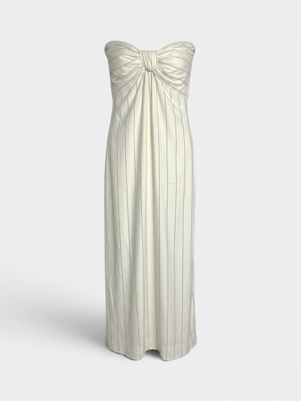 Ivory Gray Pinstripe Strapless Midi Dress