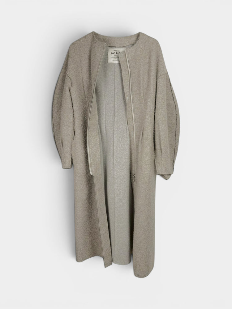 Gray Wool Blend Balloon Sleeve Long Coat