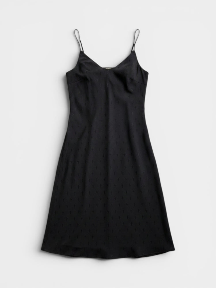 Black Monogram Jacquard Satin Midi Slip Dress