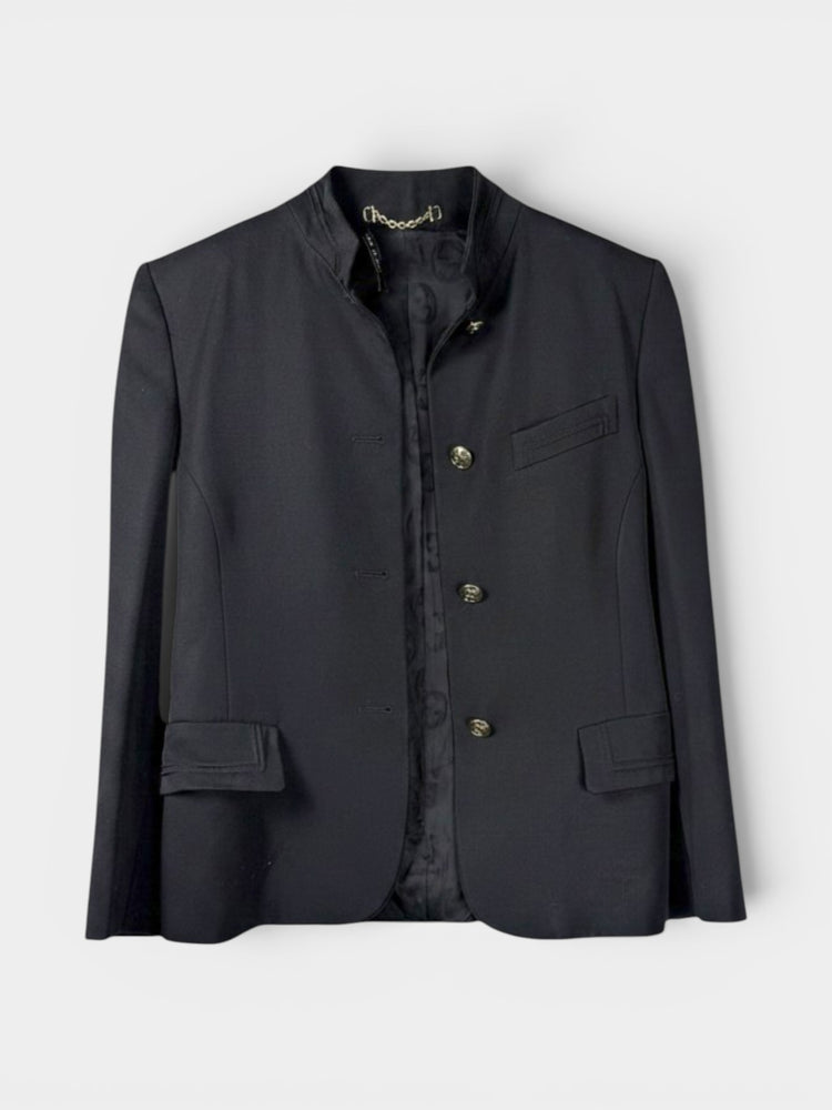 Black Wool Mandarin Collar Jacket