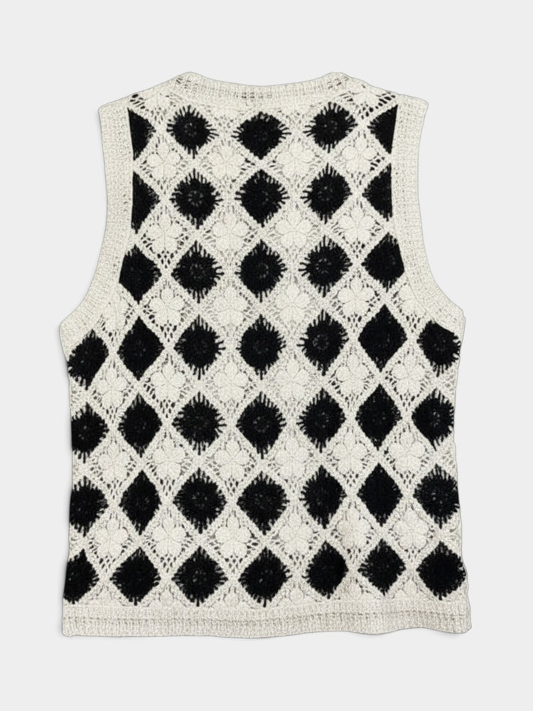 Ivory Knit Button-Front Sweater Vest