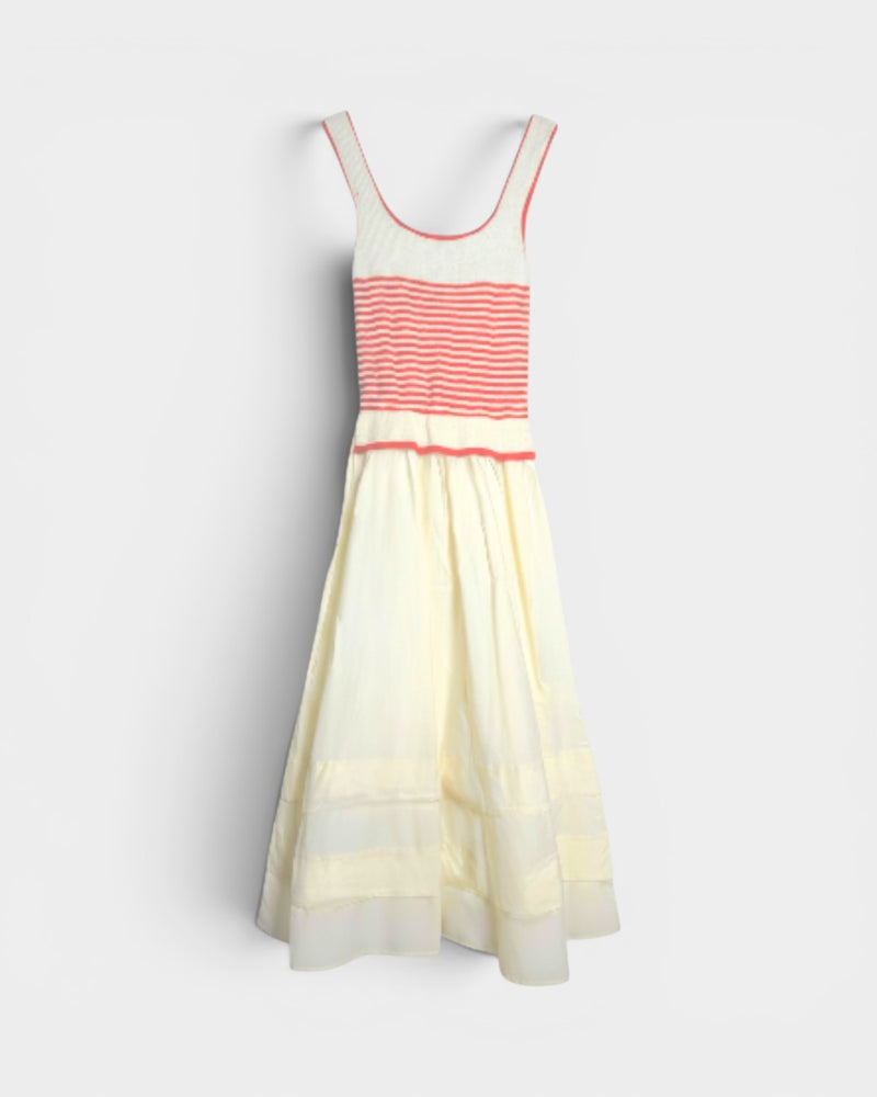 Ivory Red Stripe Knit Bodice Swing Dress