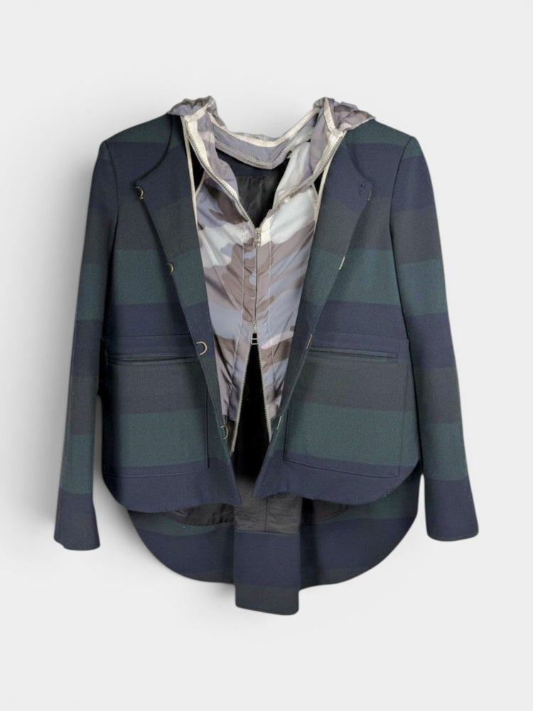 Navy Green Stripe Dickey Hoodie Jacket