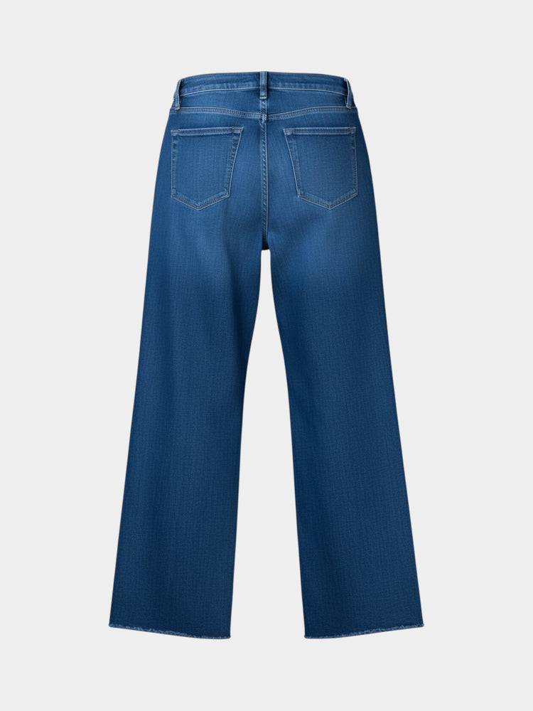 Wide-Leg Cropped Jeans in Medium Wash Denim