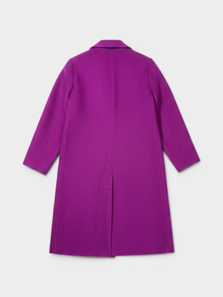 Purple Wool Blend Double-Breasted Longline Coat