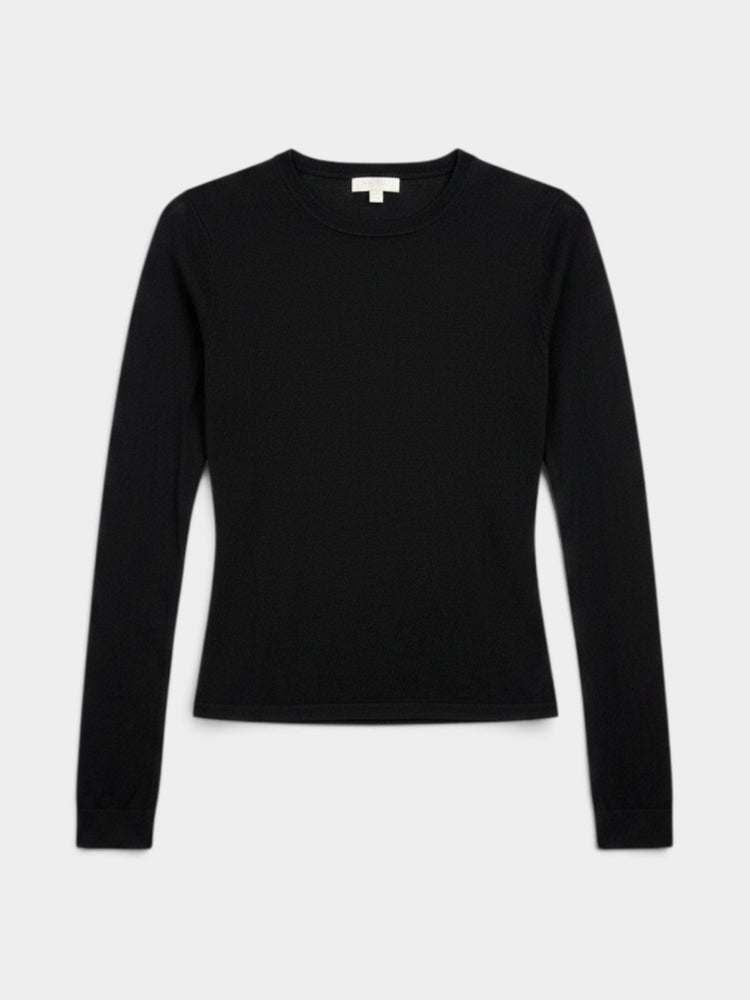 Black Lightweight Knit Long-Sleeve Crewneck Sweater