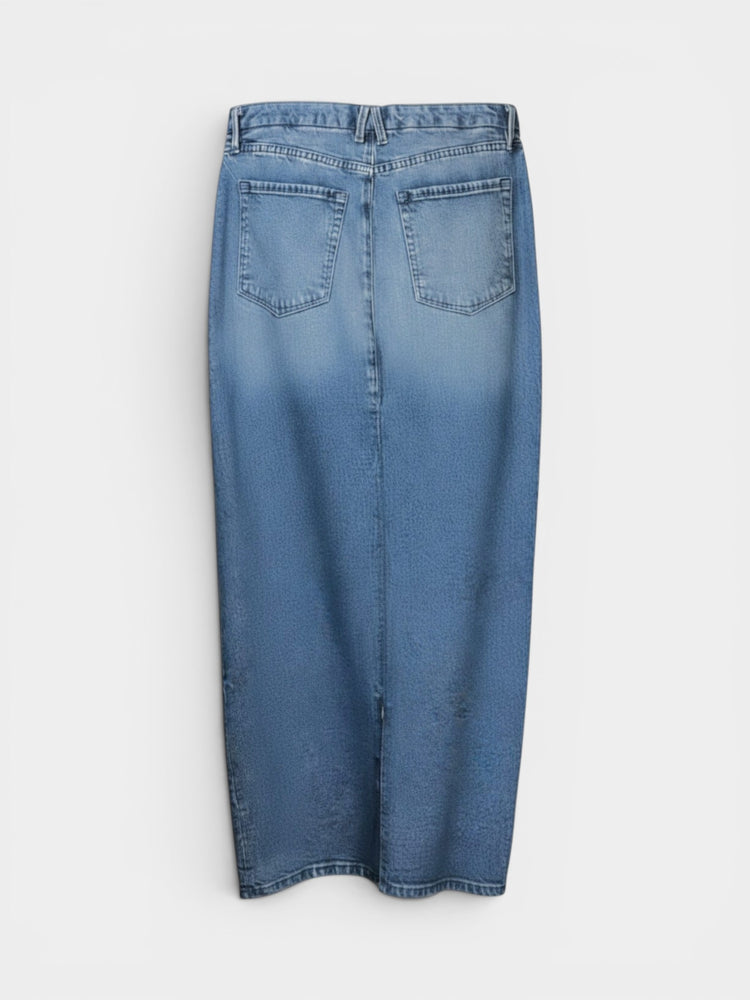 Medium Wash Denim Maxi Pencil Skirt