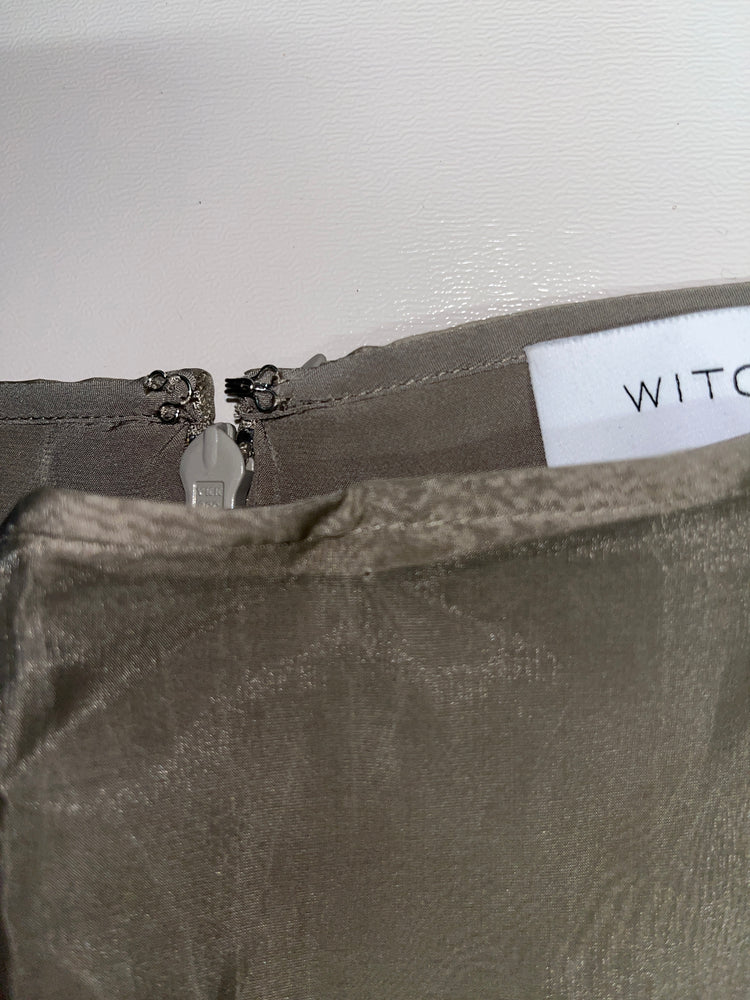 Khaki Green Mixed Fabric Sheer Panel Midi Skirt