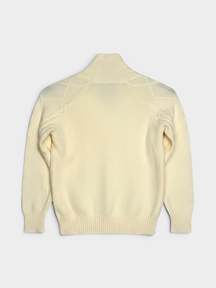 Ivory Cable Knit Shawl Collar Cardigan