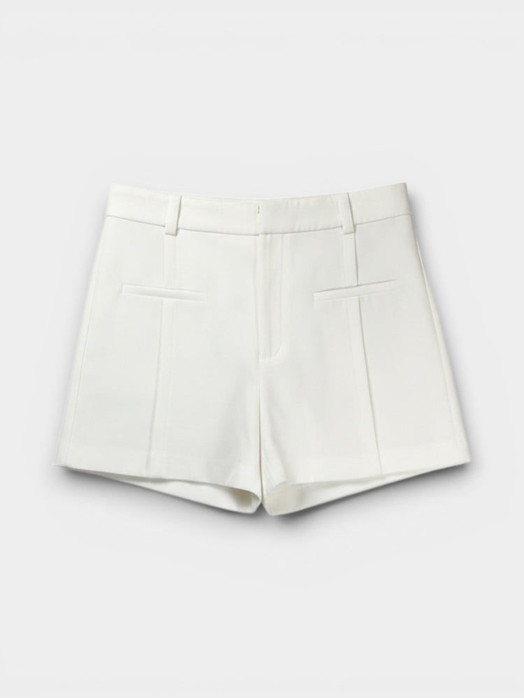 White Tailored High-Waist Structured Shorts