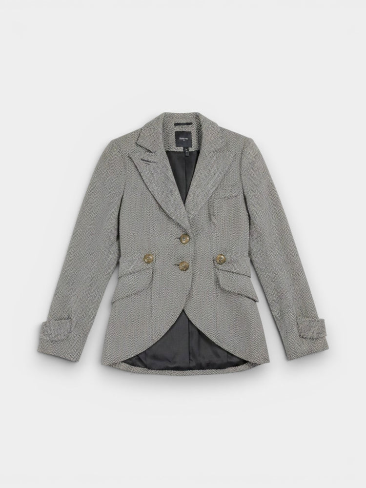 Gray Herringbone Wool Equestrian Blazer