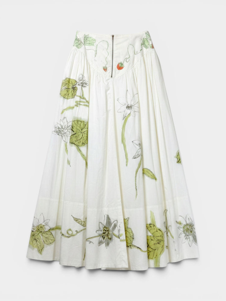 White Basque-Waist Maxi Skirt