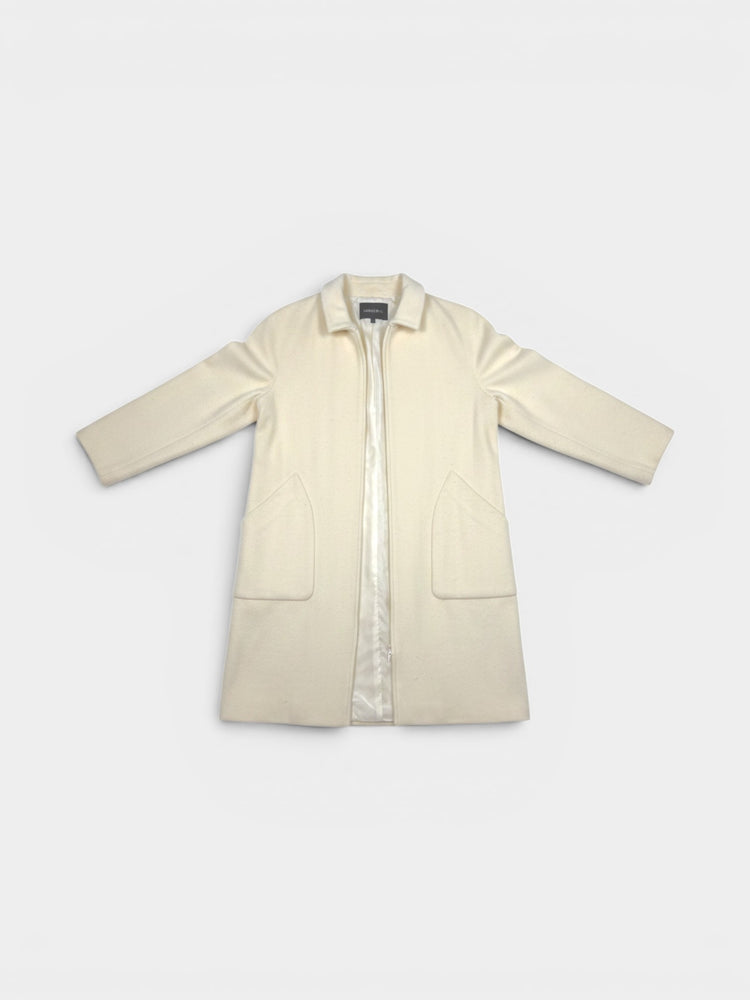 Ivory Wool Zip-Front Midi Coat
