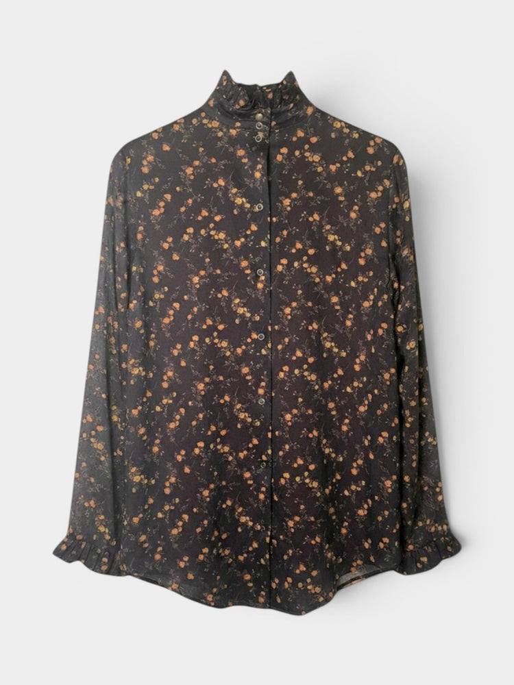 Floral High-Neck Ruffle Blouse