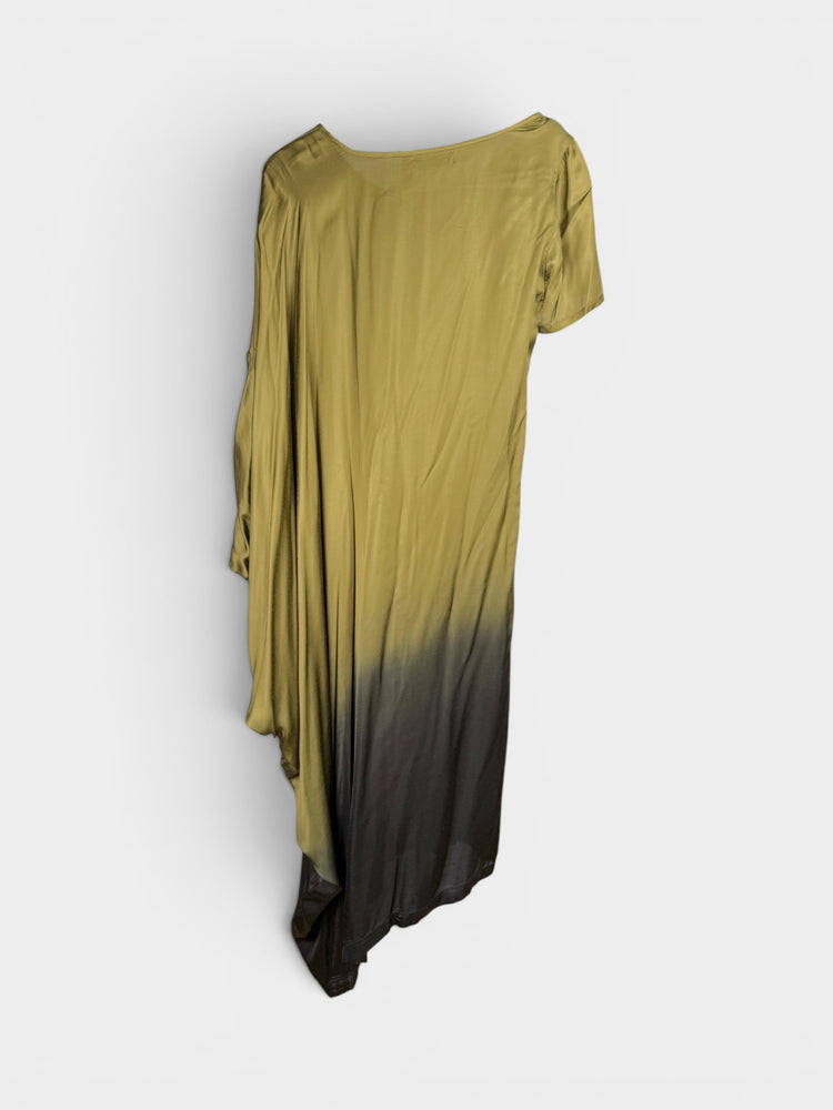 Olive Green Ombre Asymmetric Draped Maxi Dress
