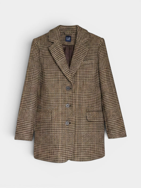 Brown Glen Plaid Oversized Wool-Blend Blazer