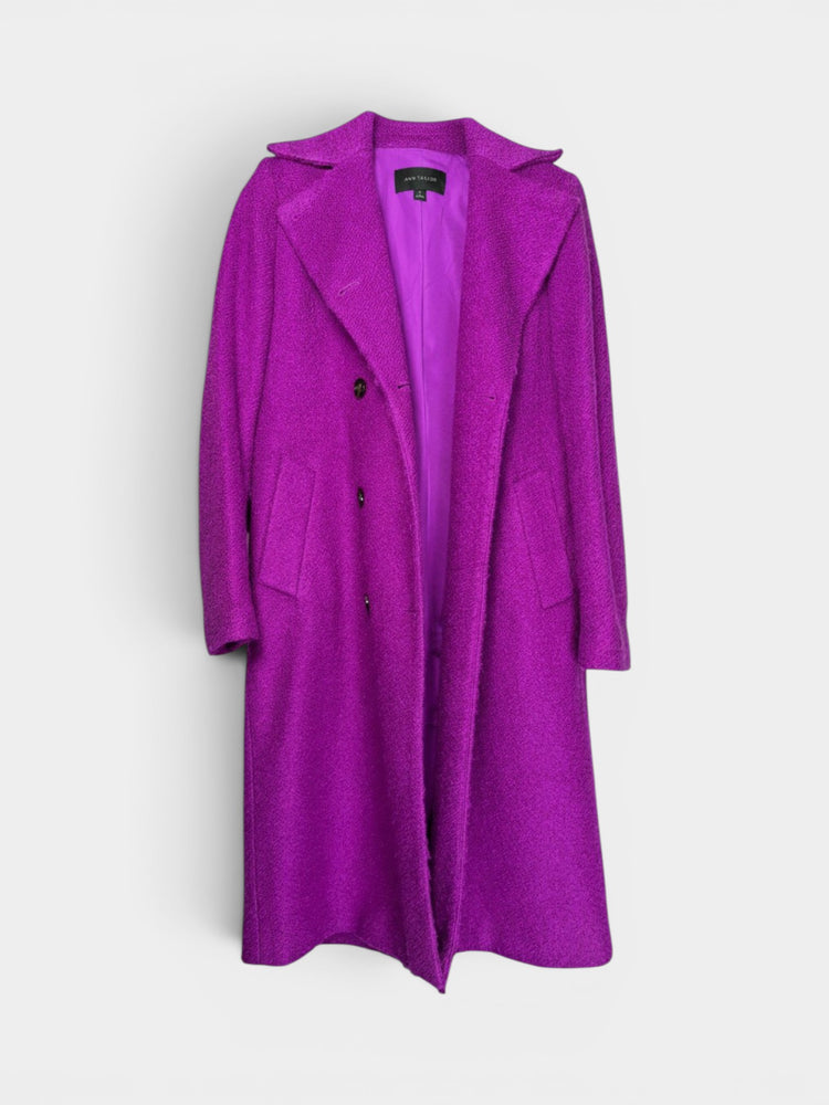 Purple Wool Blend Double-Breasted Longline Coat