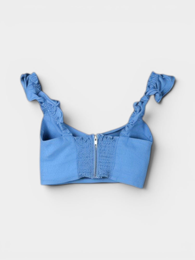 Blue Smocked Crop Top with Tie Straps