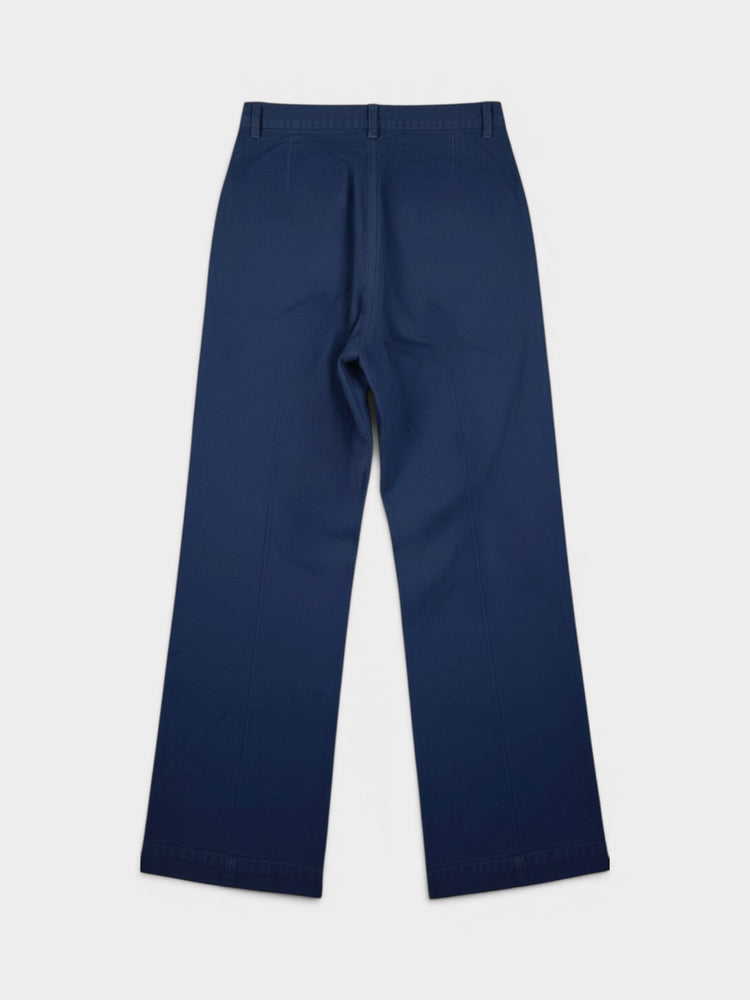 Navy Cotton Canvas Wide-Leg Trousers