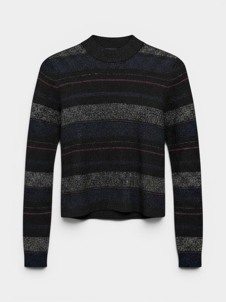 Striped Mock Neck Knit Sweater