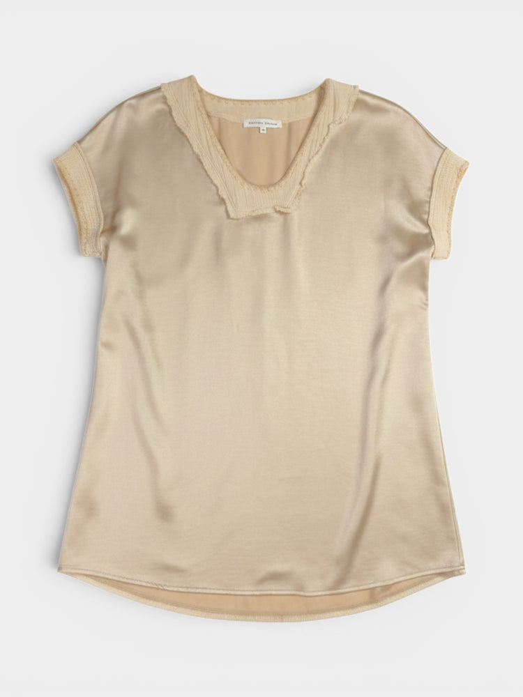 Beige Satin Smocked Collar Tunic