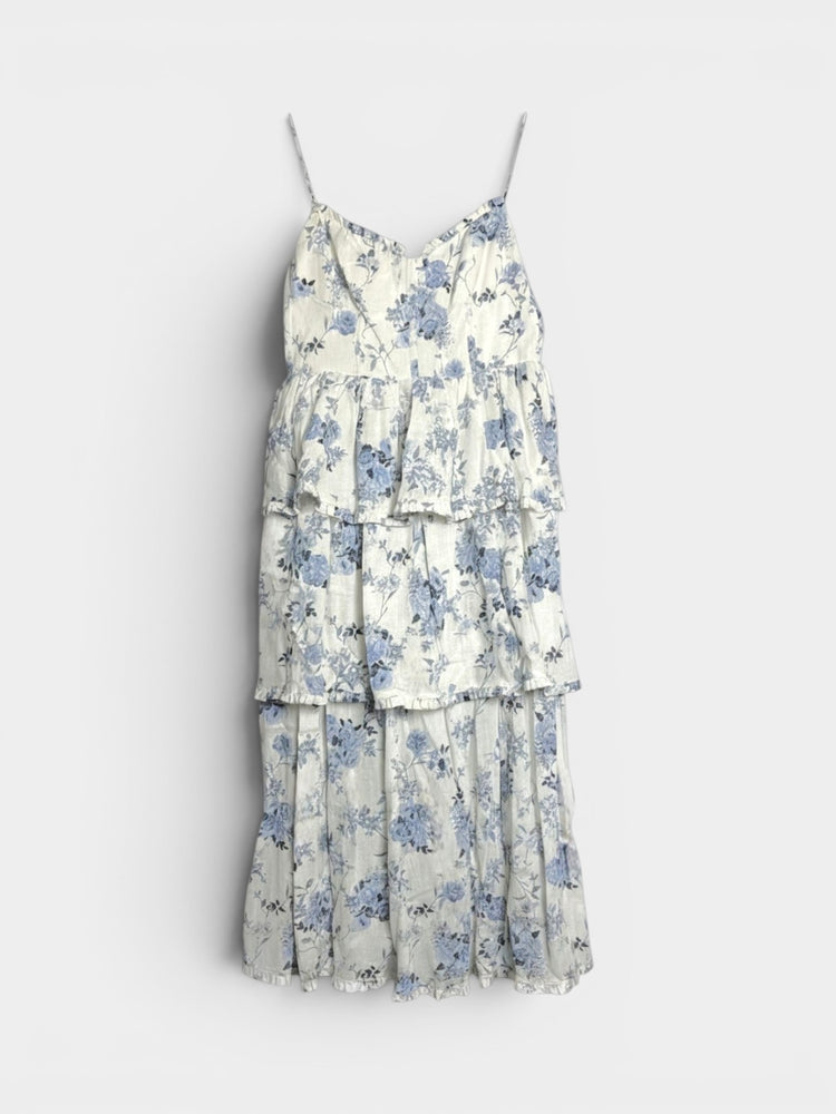 Floral Tiered Ruffle Midi Spaghetti Strap Dress