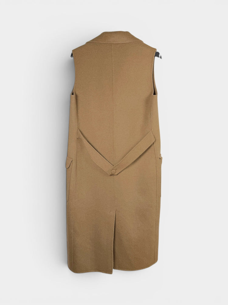 Camel Wool Longline Sleeveless Vest