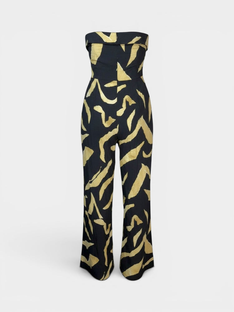 Black Abstract Print Strapless Wide-Leg Jumpsuit