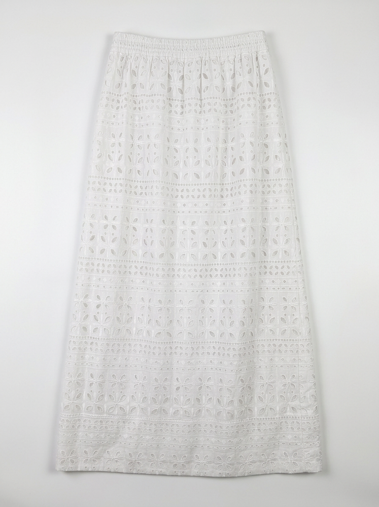 Side-slit Maxi Skirt in Eyelet.
