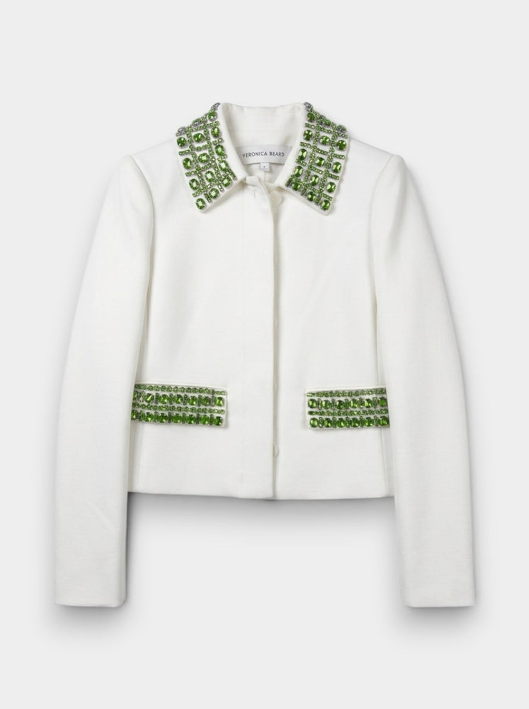Ivory Crystal Embellished Cropped Jacket