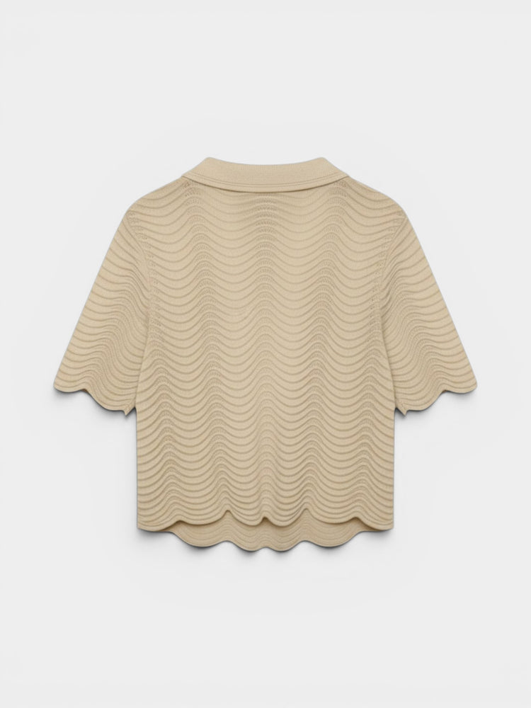 Ivory Wave Knit Polo Top and Mini Skirt Matching Set