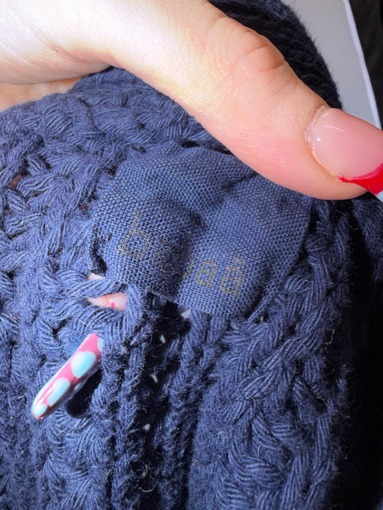 Navy Chunky Knit Cardigan with Light Blue Buttons