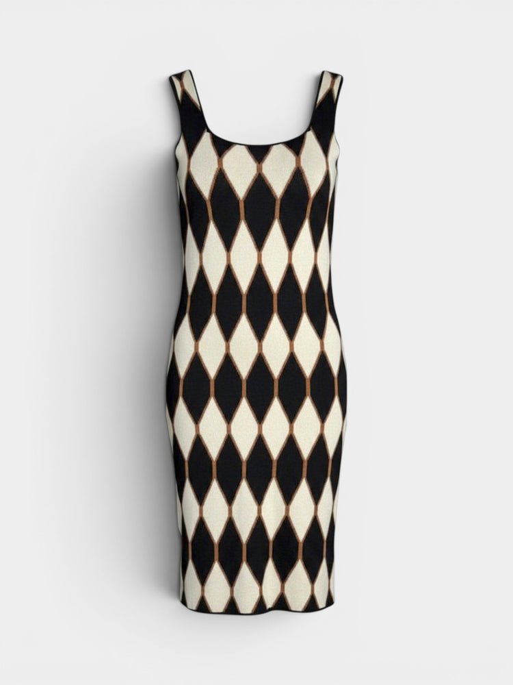Black Ivory Harlequin Jacquard Knit Sleeveless Midi Dress