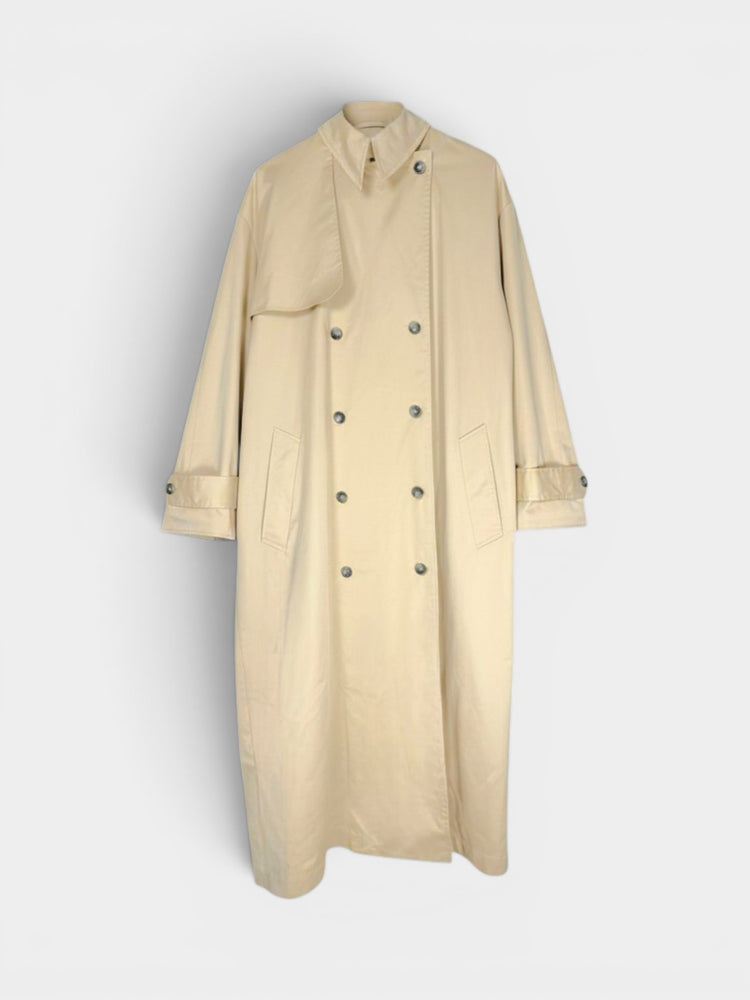 Beige Cotton Double-Breasted Trench Coat