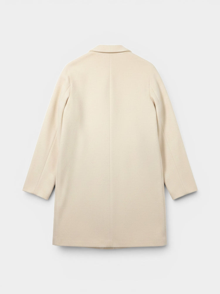 Ivory Wool Zip-Front Midi Coat
