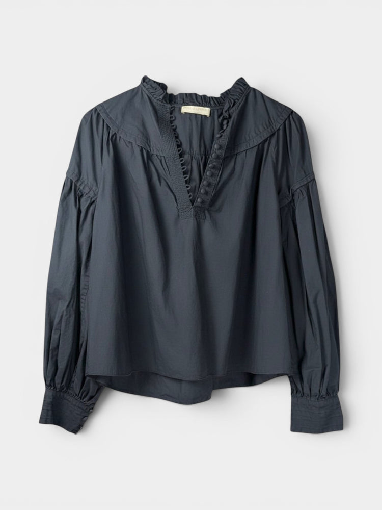 Cotton Ruffle Collar Bishop Sleeve Blouse