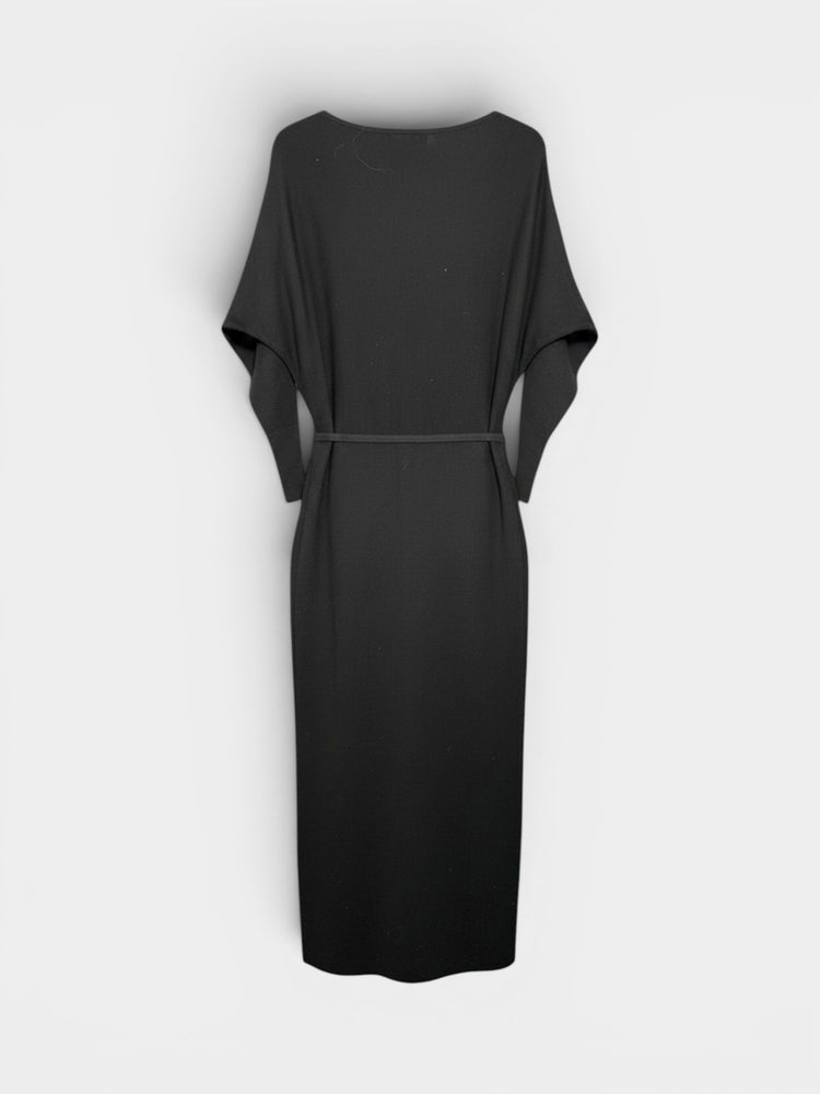 Black Knit Batwing Sleeve Belted Maxi Dress
