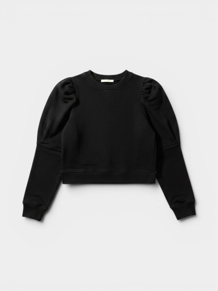 Black Puff Shoulder Cropped Sweatshirt