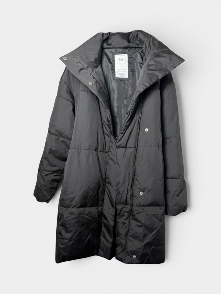 Black Quilted Belted Puffer Wrap Coat