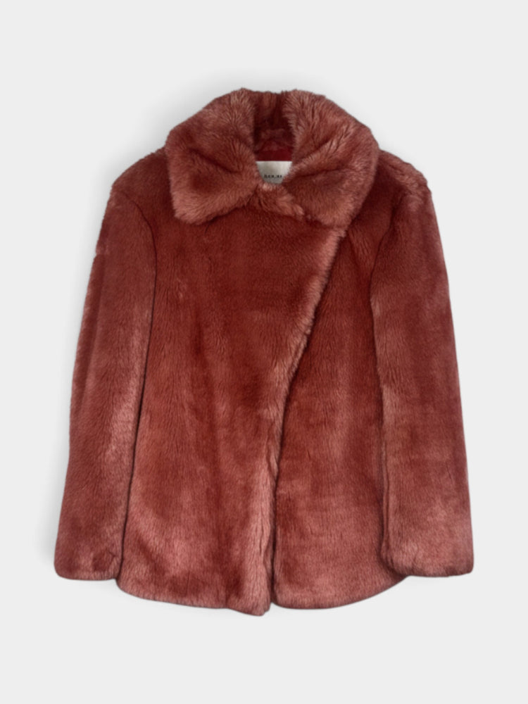 Rust Terracotta Faux Fur Mid-Length Coat