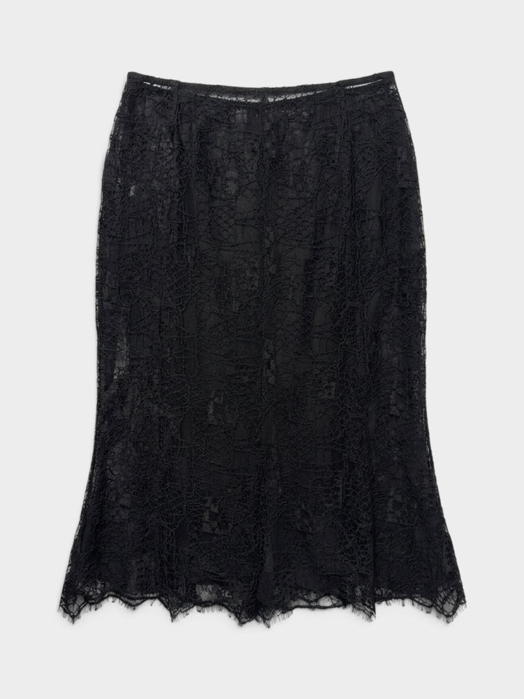 Black Floral Lace Midi Mermaid Skirt