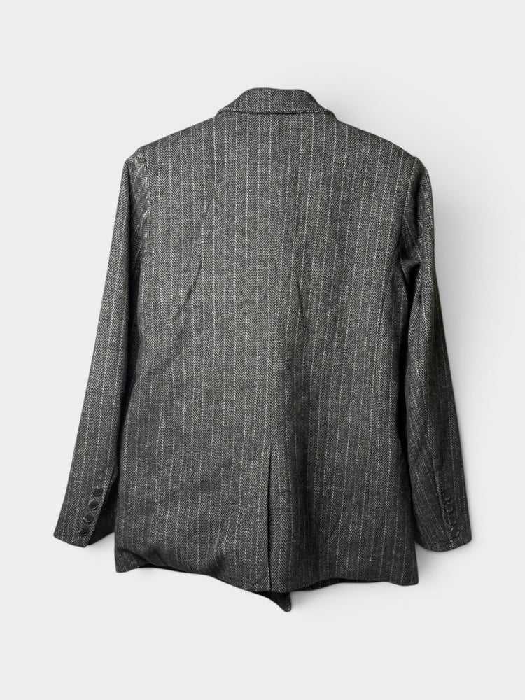 Gray Herringbone Pinstripe Double-Breasted Blazer