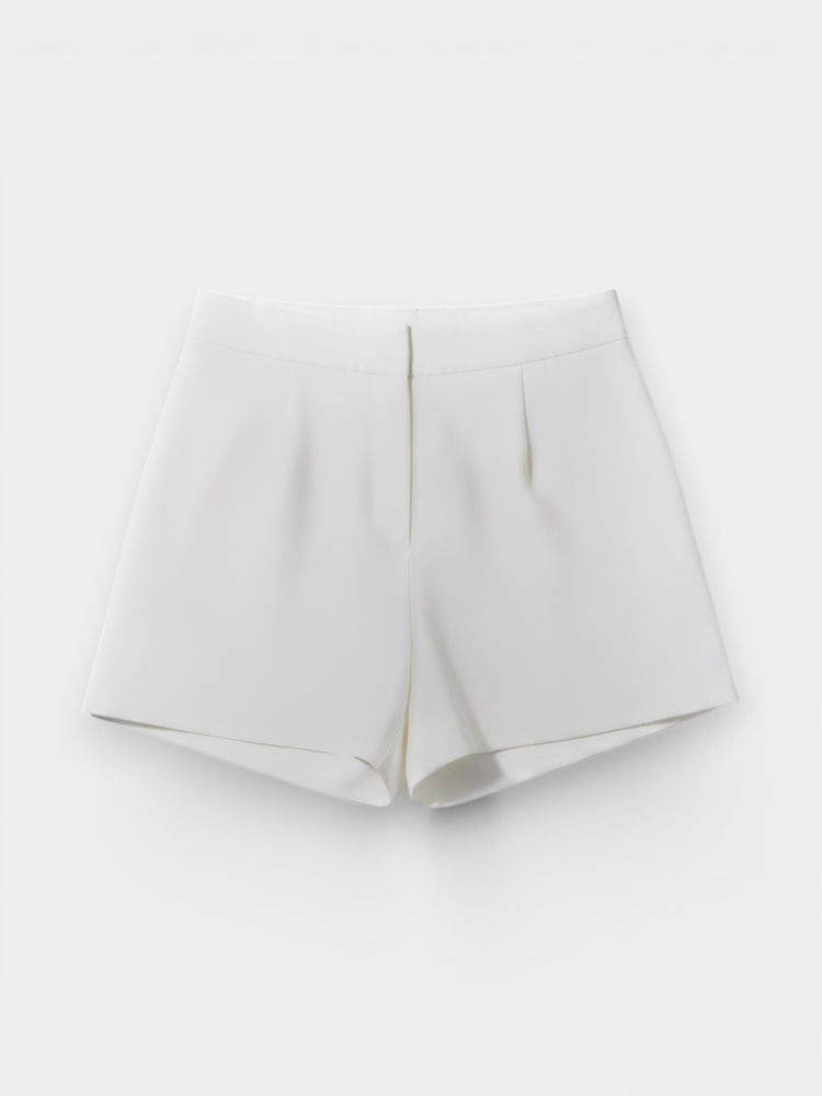 White Tailored High-Waist Structured Shorts