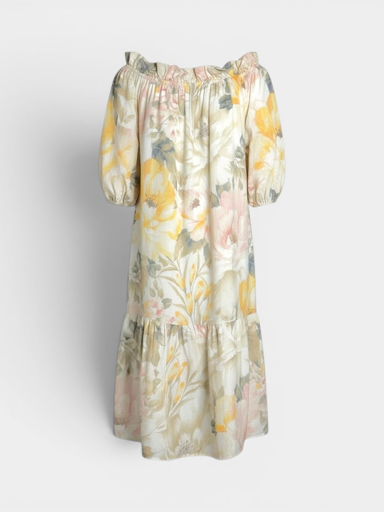 Floral Off-Shoulder Tiered Midi Dress