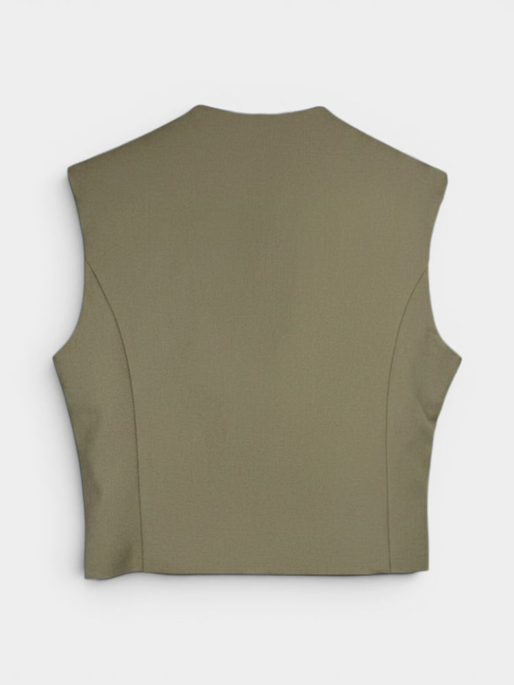 Olive Asymmetric Wrap Tailored Vest