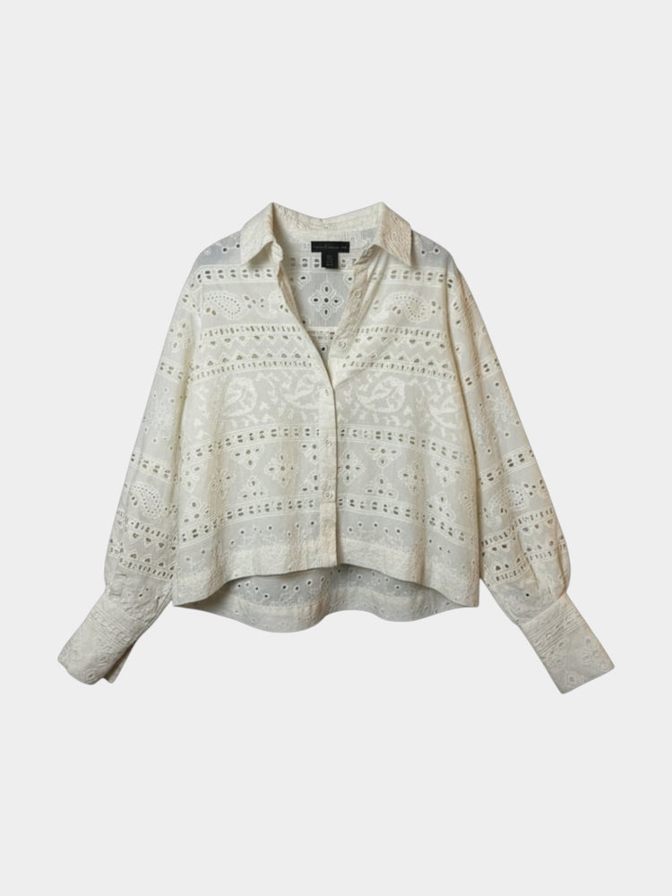 Ivory Cotton Eyelet Embroidered Cropped Blouse