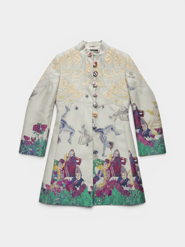 Ivory Jacquard Long Coat