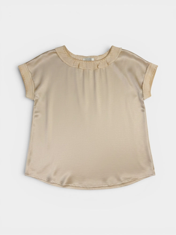 Beige Satin Smocked Collar Tunic