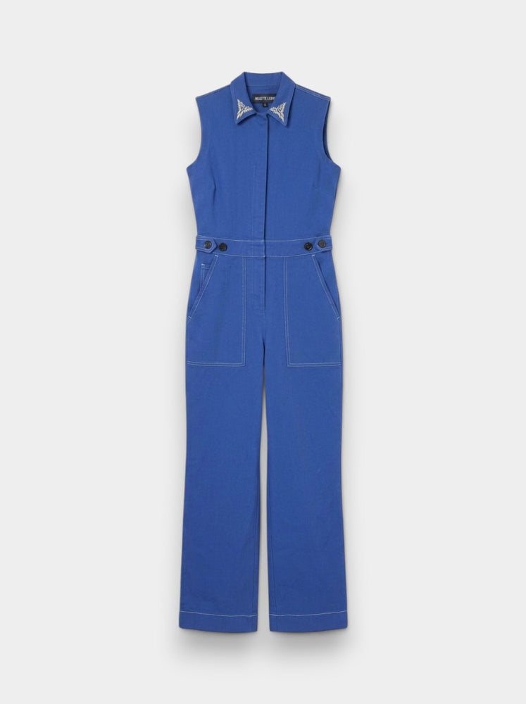 Blue Sleeveless Denim Coverall Jumpsuit